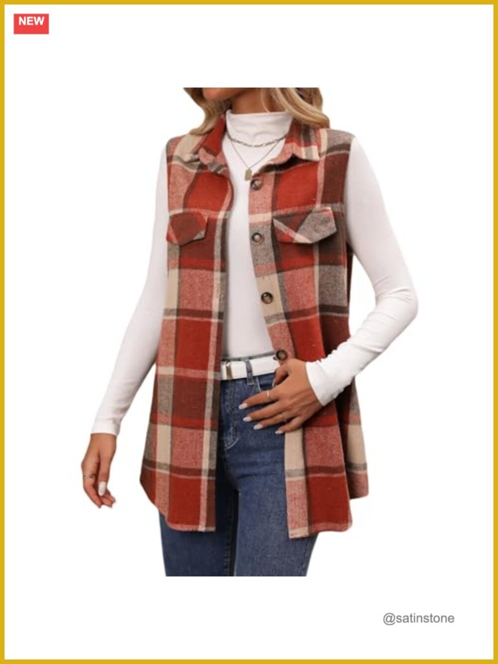 Womens Plaid Flannel Vest Sleeveless Button Down Casual Waistcoat Outerwear